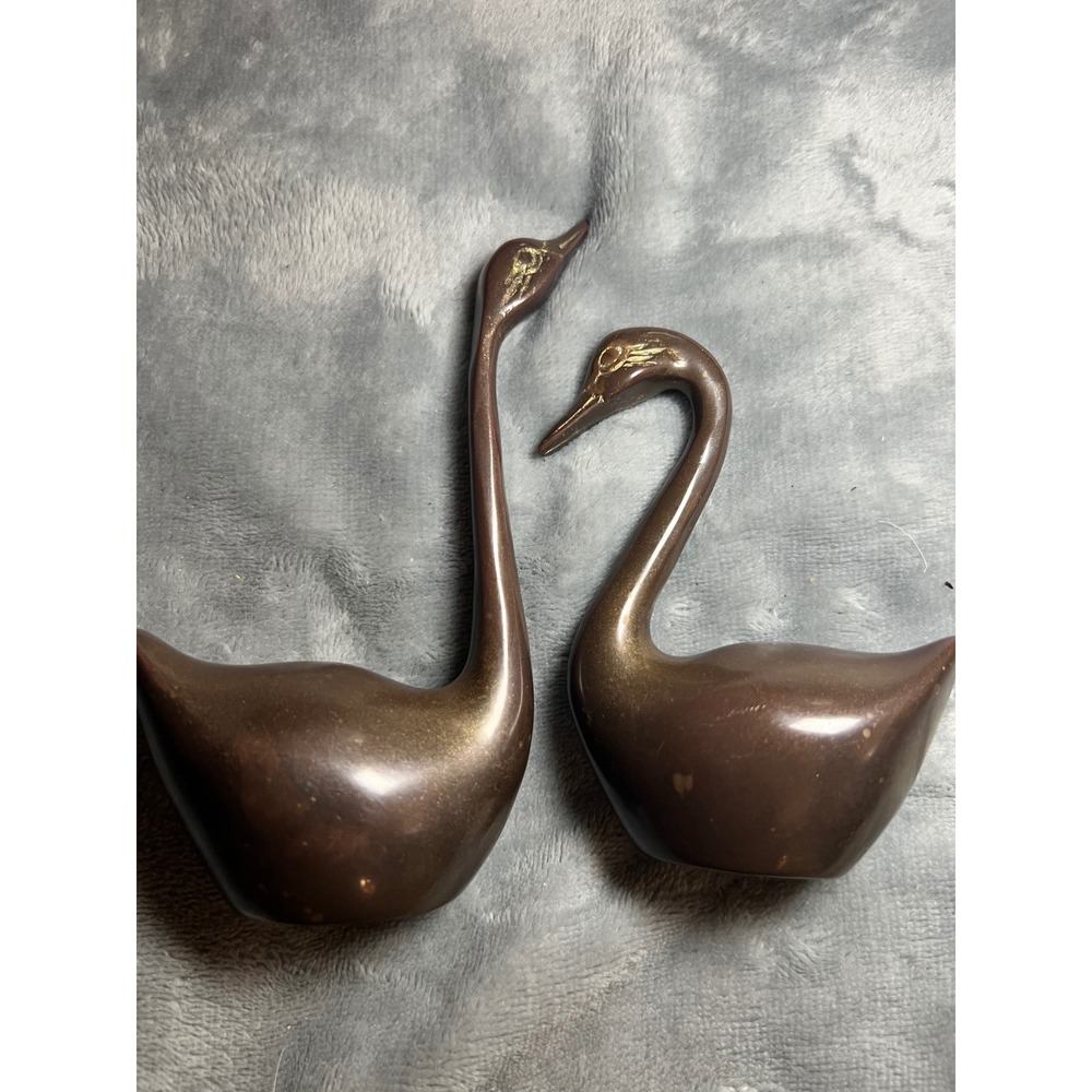 Vintage Brass Swan Figurines Pair Mid Century Modern 6 Inch Sculptures‎